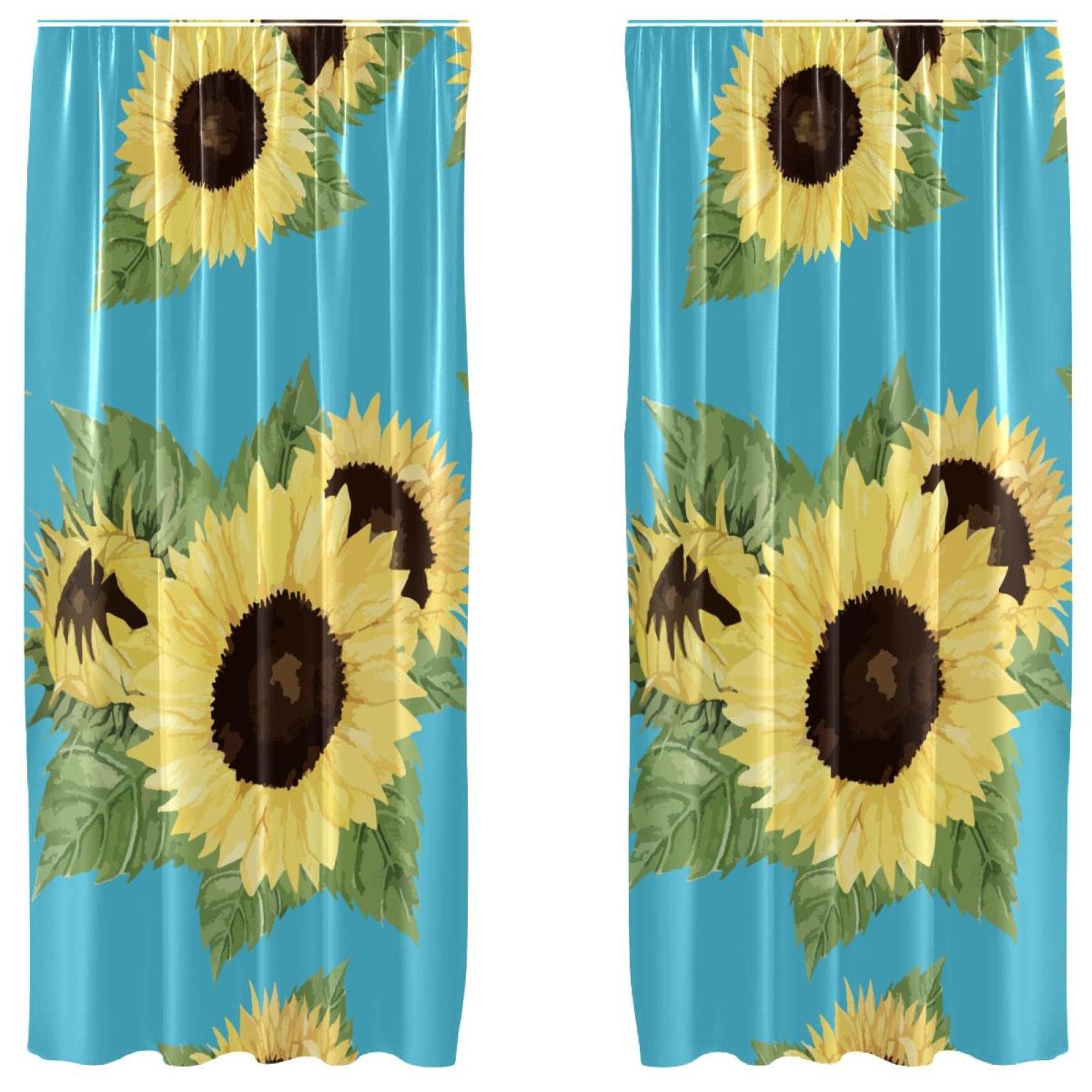 Cortinas opacas con flores amarillas y fondo azul para ventana 55x84