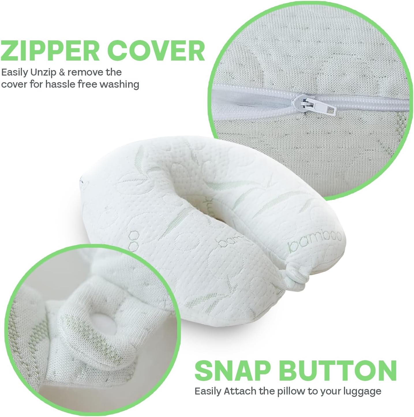 Sacred Thread Rayon Derived from Bamboo Travel Neck Pillow for Airplanes, Memory Foam for Airplane, Ergonomic Design Neck Rest, Travel Pillow for Sleeping (White)