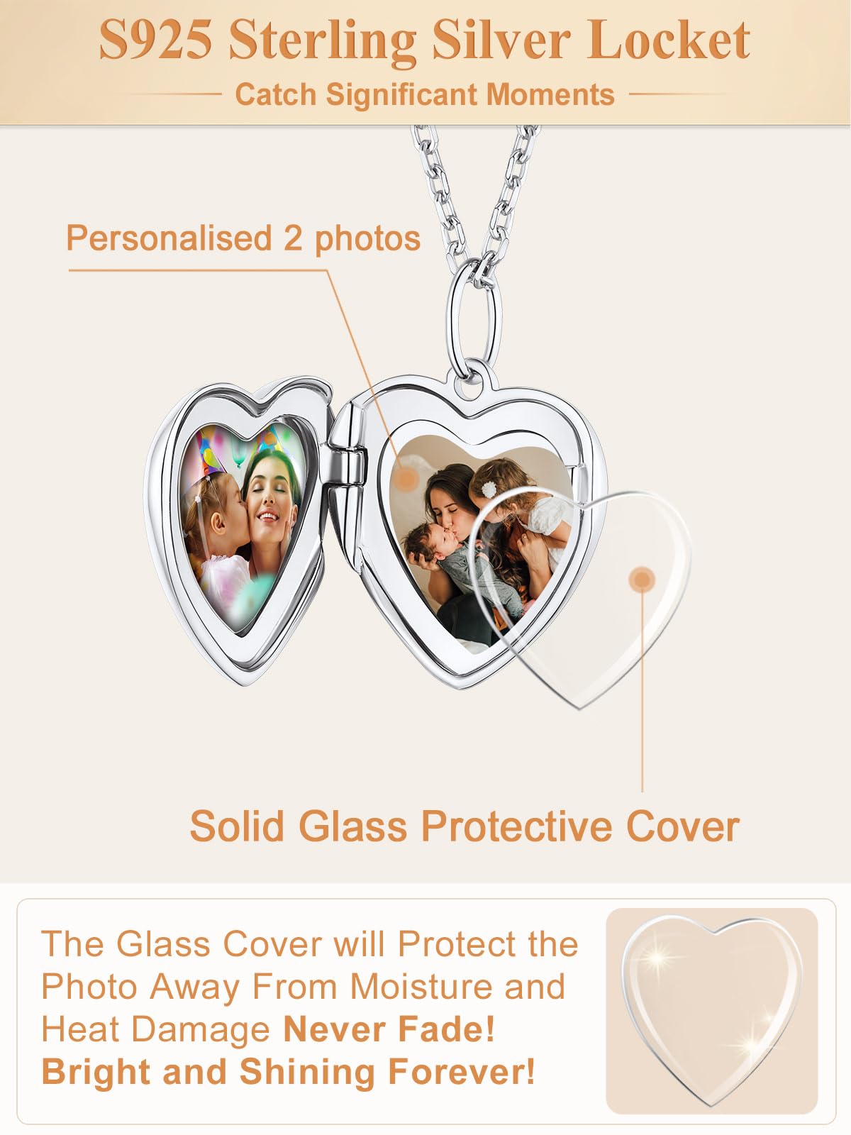 Custom4U Argento S925 Collana Locket Foto Cuore Personalizzata Donna Nome Testo Incisione 2 Foto Apribile Antiallergico 41/46/55 CM Delicato Solido Regalo Mamma Amore Creativo