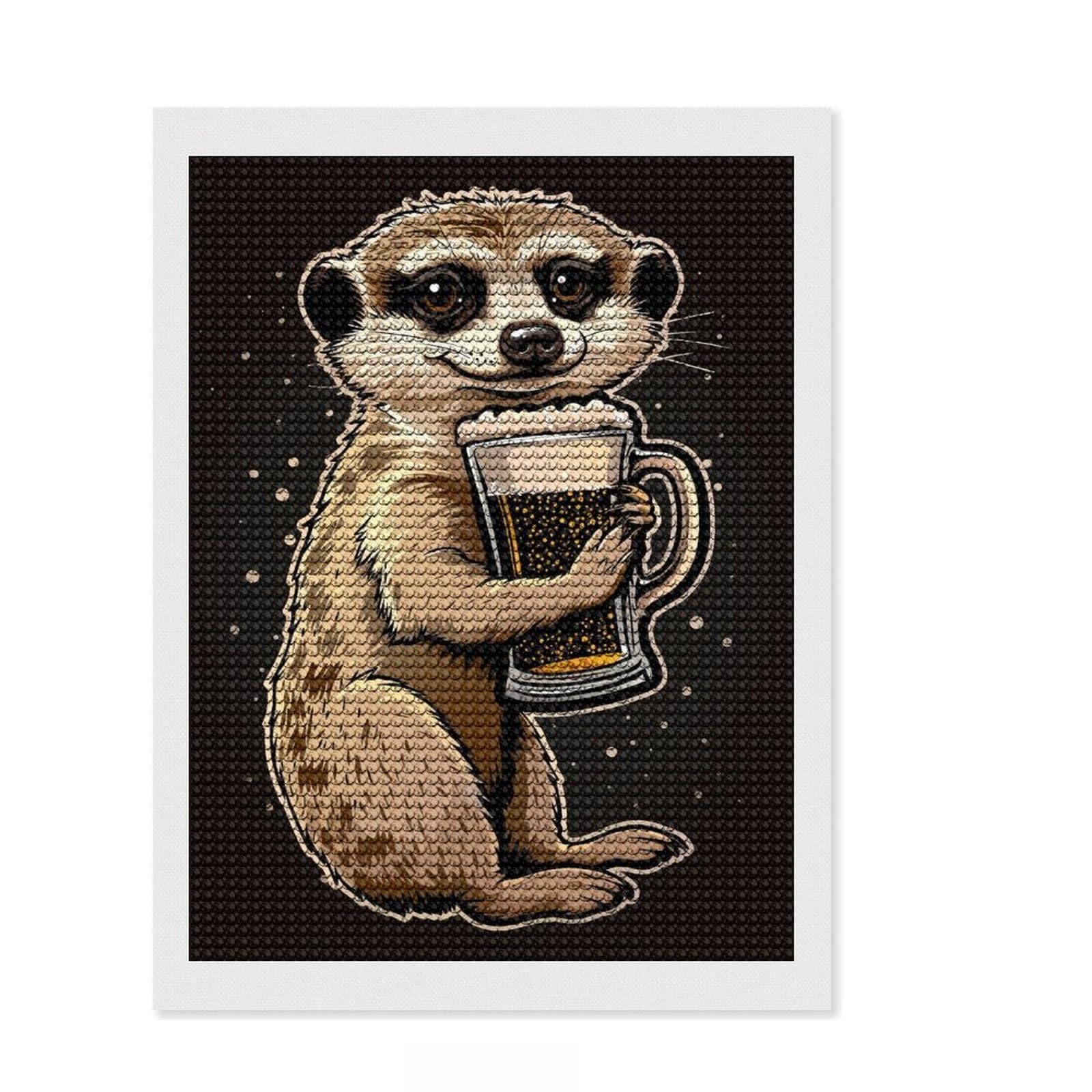 Junmoney Meerkat Beer Diamond Art Kit 12"x16", Fun Craft Experience, Boho Decor, for Teens, Thoughtful Handmade Gift, Adhesive Canvas