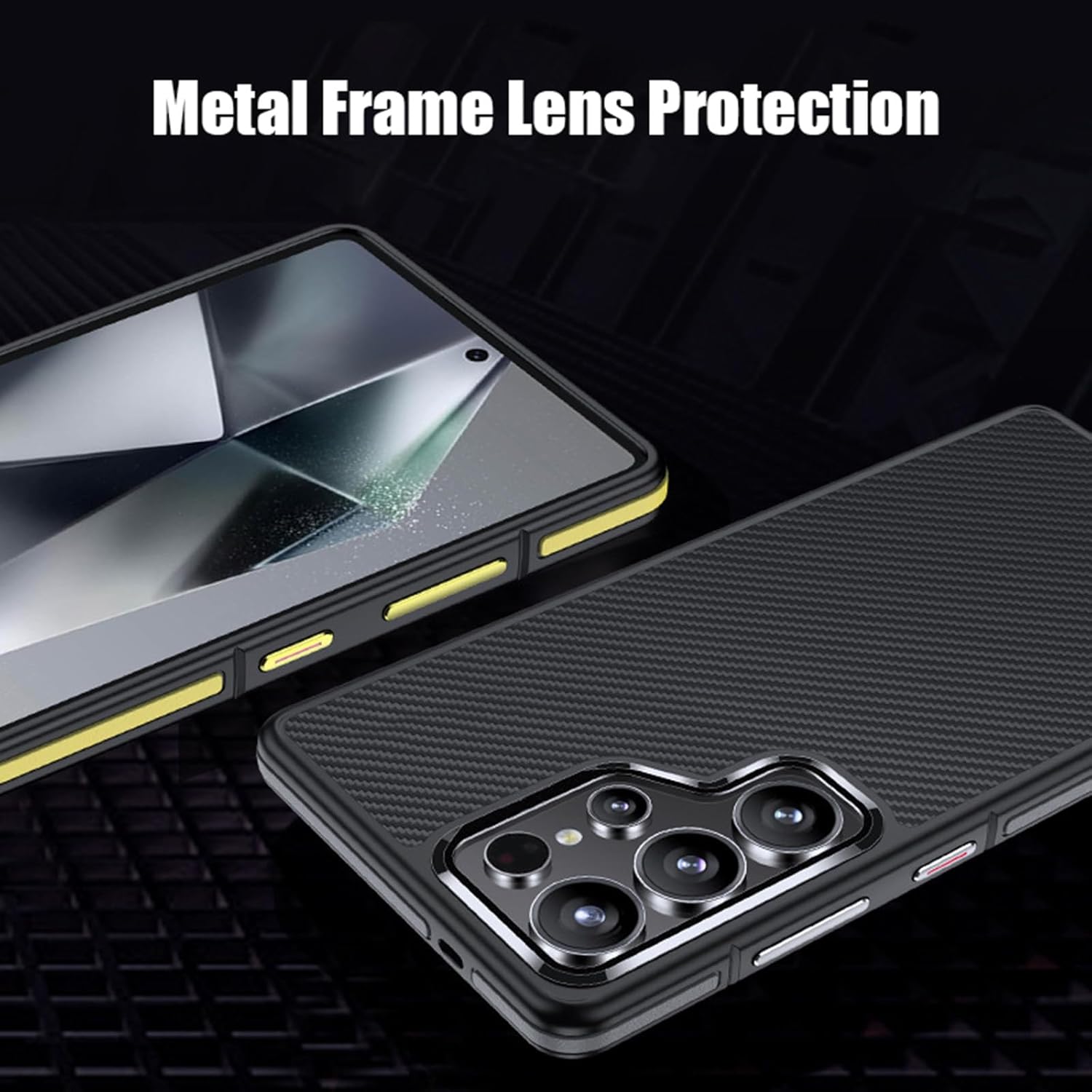 Magnetic Case for Samsung Galaxy S25 Ultra, Luxury Genuine Carbon Fiber Phone Cover with Metal Frame Lens Protection Ultra Thin Case Grey