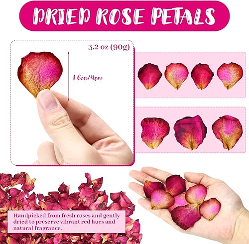 Miniatura 8 de Hslife Pétalos de rosas rojas reales naturales de 5.3 onzas, pétalos de rosa secos para decoración de bodas, baño, pies, baño, boda, confeti,