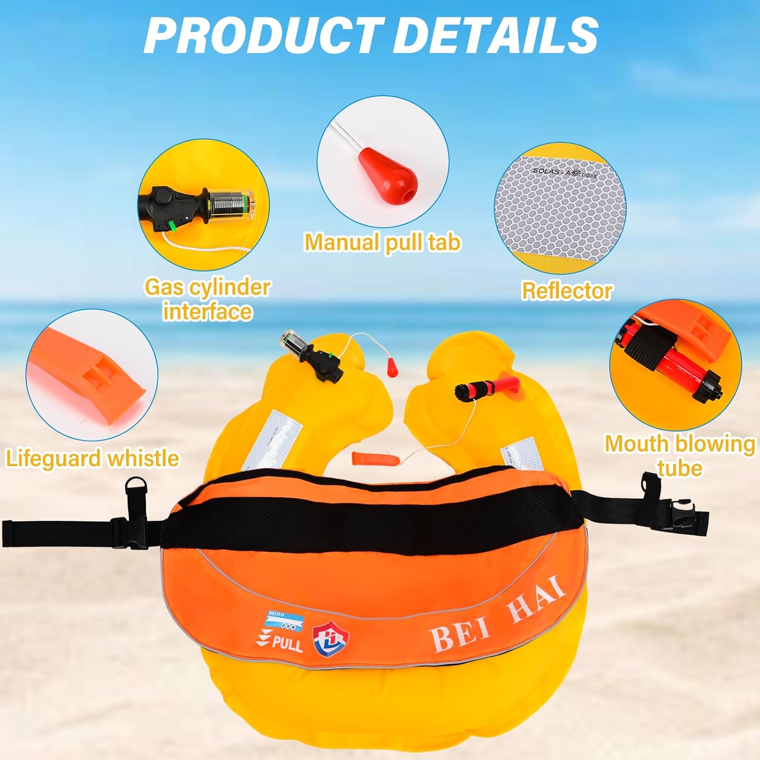 Automatic Inflatable Belt Pack Water Sports Lifjacket Waist Belt PFD for SUP Paddleboarding Fishing Boating Kayaking（fit 80-330 lbs）