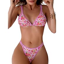 TASHEHE Womens Double Strap Bikini Set Contrast Triangle Two Piece Swimsuit High Cut Bathing Suit