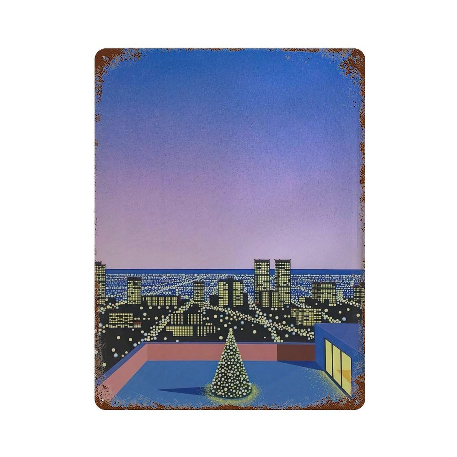 xiaoxiaoshen Cityscape Night View. Hiroshi Nagai Japanese City Pop Wall Decor Art Metal Tin Poster Modern Home Decor Art Home Bar Shop Decorations Vintage Sign 40x30cm