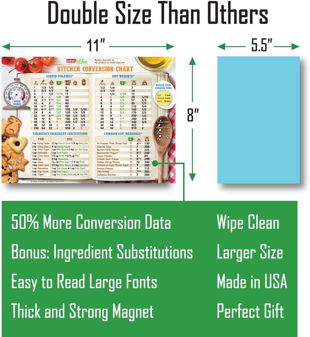 Cool Kitchen Gifts Set: Pink Air Fryer Cooking Times and Handy Kitchen Conversion Chart Magnets (8"x11") Measuring Baking Frying Big Text More Food Types Cheat Sheet Chart Recipes Cookbook Accessories
