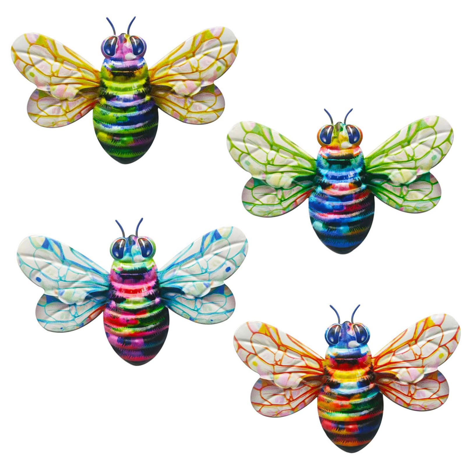 Décoration de jardin avec sculpture murale métal abeilles colorées 3D