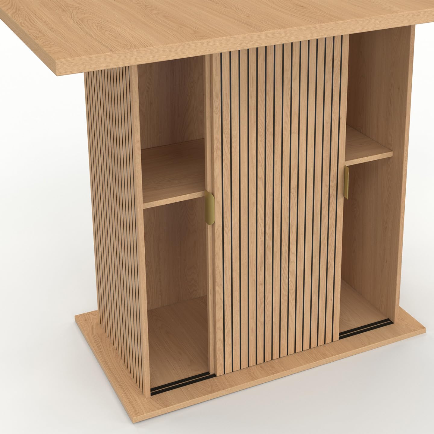 IDMarket - Ilot Central 4 Personnes Juliette 110 cm Pied Central avec Rangement Effet Lattes tasseau de Bois