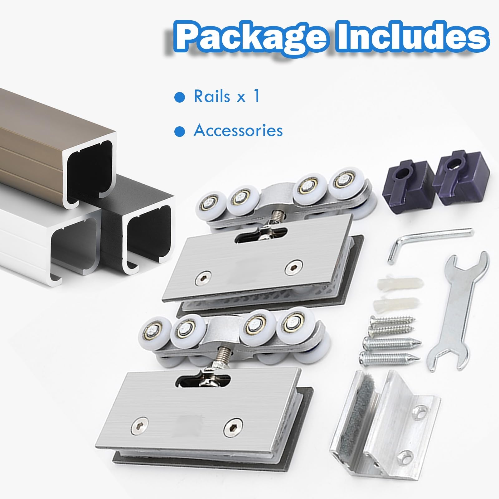 Kit de riel oculto para puerta corrediza, funcionamiento suave y silencioso para puertas de cristal, ducha y armario