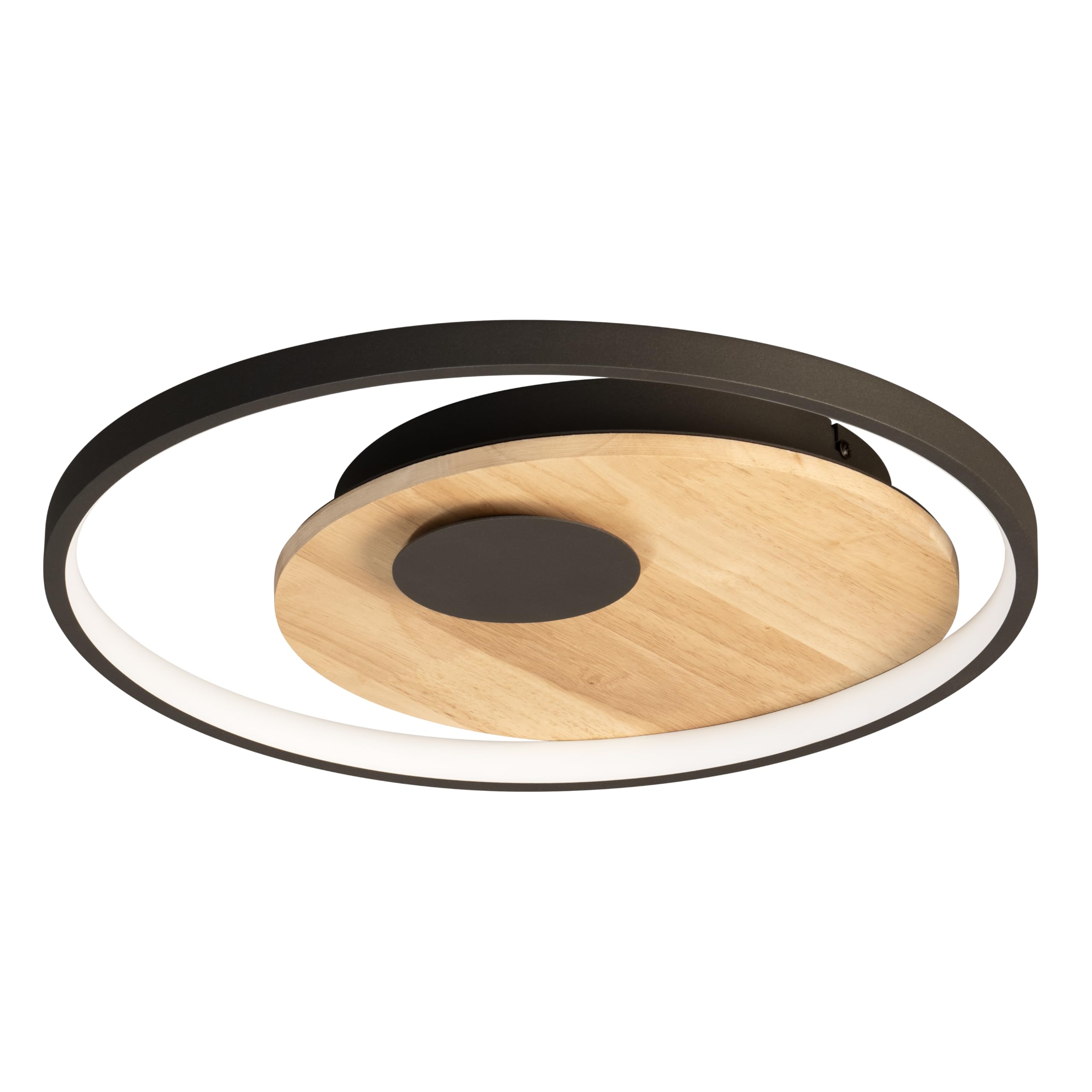 Fischer & Honsel Deckenleuchte, Marit | sandschwarz, eicheoptik| D: 40cm, A: 6,5 cm| mit Fernbedienung stufenlos dimmbar| Farbtemperatur stufenlos einstellbar| 1x LED 25W 2700/6500 K inkl.| 3500 lm