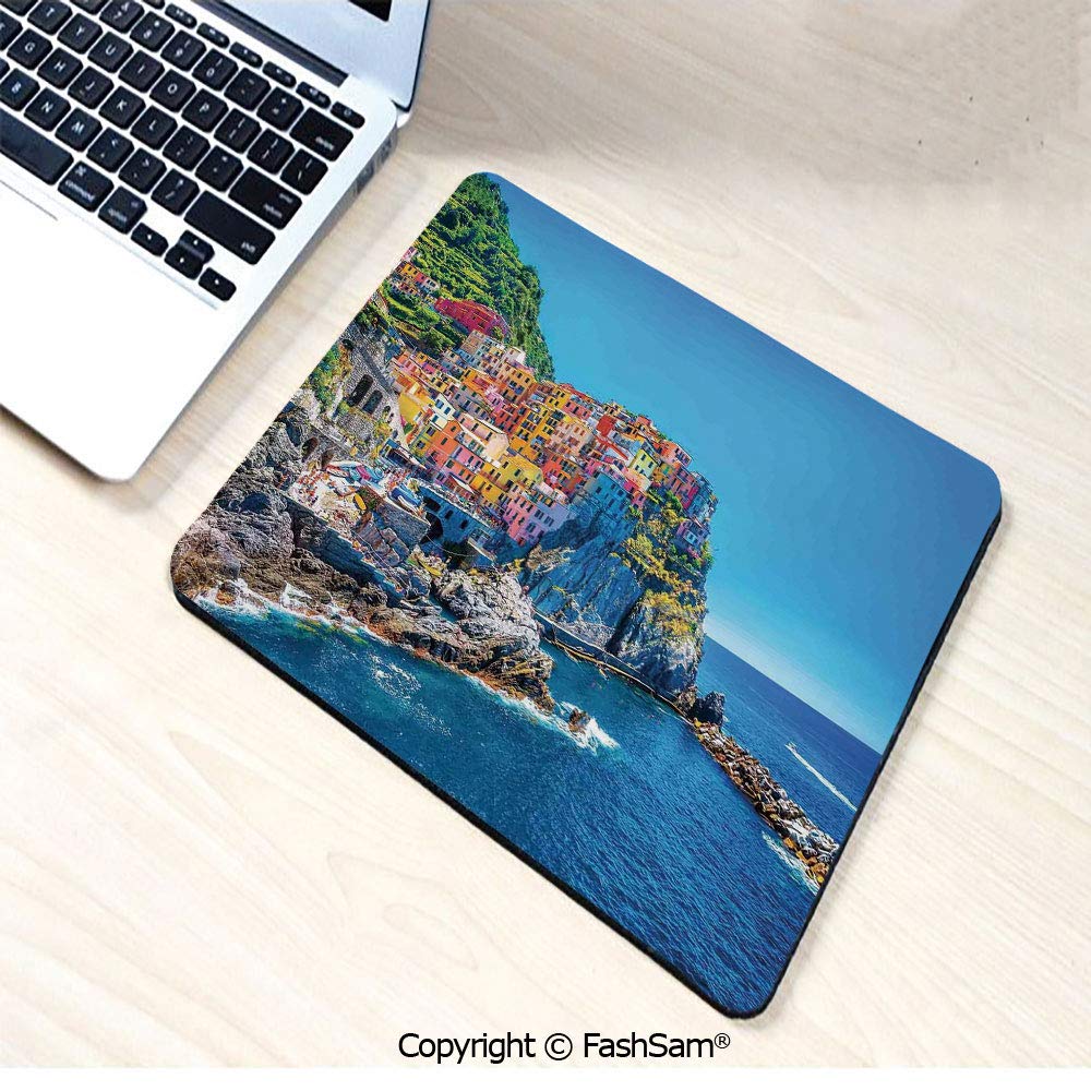 Personalized 3D Mouse Pad Mediterranean Sea European Style Traditional Italian Design Cliff Coastline View Mountains for Laptop Desktop(W7.8xL9.45)