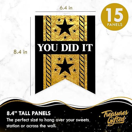 Miniatura 2 de Treasures Gifted Decoraciones doradas para fiestas de graduación 2023, pancartas de graduación 2023 (juego de 3) - Pancarta de felicitación negra y