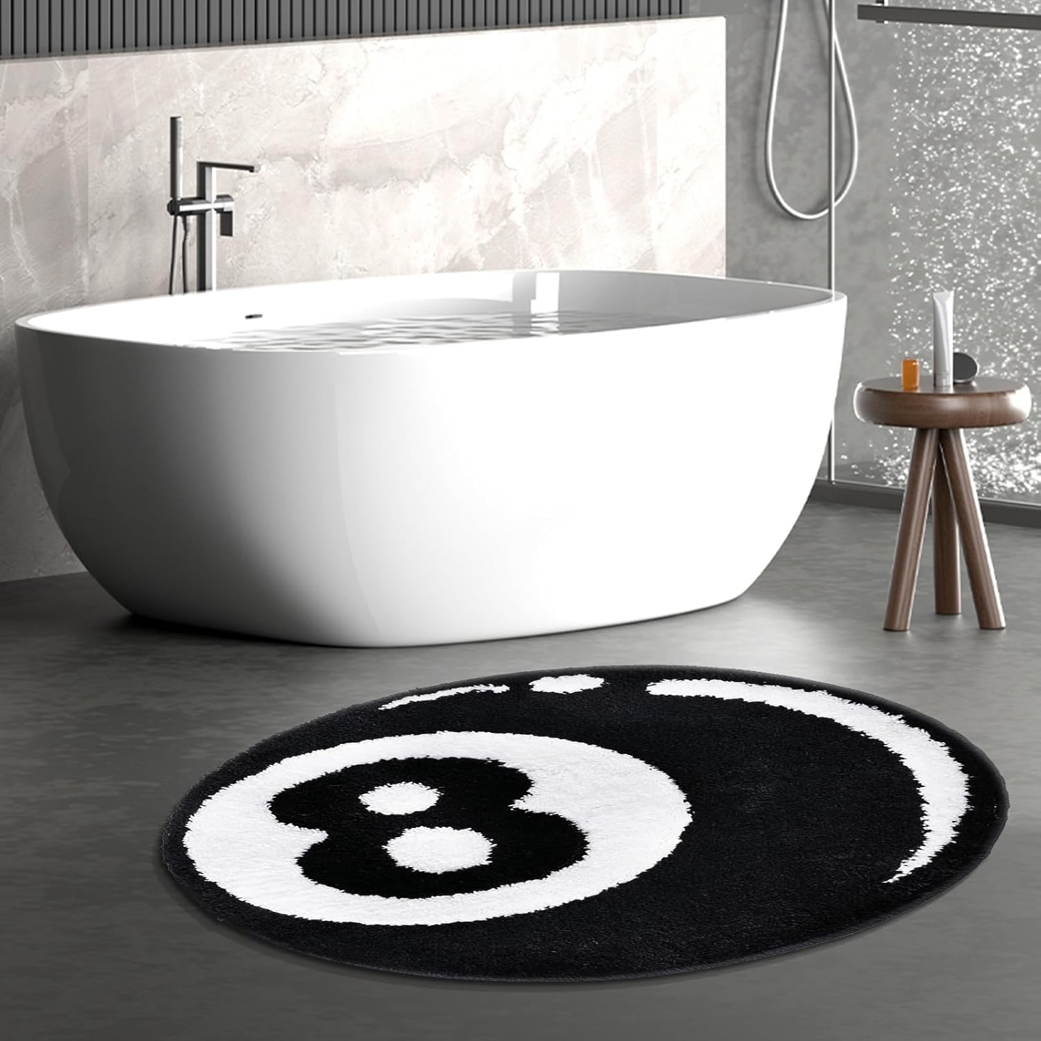 8 Ball Rug, Black 8 Ball Carpet,23.6-Inch Washable Durable Round Cool Rugs for Bedroom Men, Floor Decor for Living Room, Bedroom and Game Room