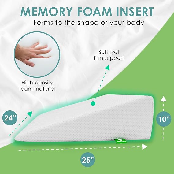 Bed Wedge Pillow for Sleeping - Memory Foam Leg Elevation for Post Surgery, Sleeping, Sitting - Triangle Pillow with Washable Cover Helps Aid Snoring 25x24x10 Inch