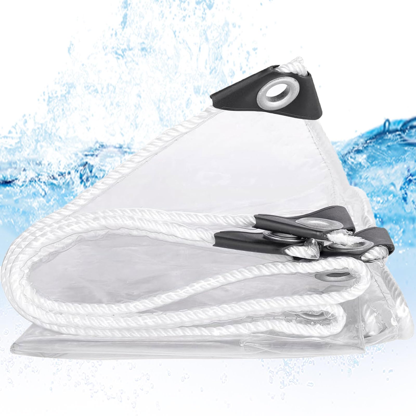 Lona transparente impermeable 90x130 cm con ojales para exterior blanca