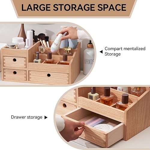 Miniatura 5 de KIRIGEN Organizador de maquillaje de madera, gabinete de almacenamiento, organizador de cosméticos de mesa, caja de almacenamiento de joyas, 8