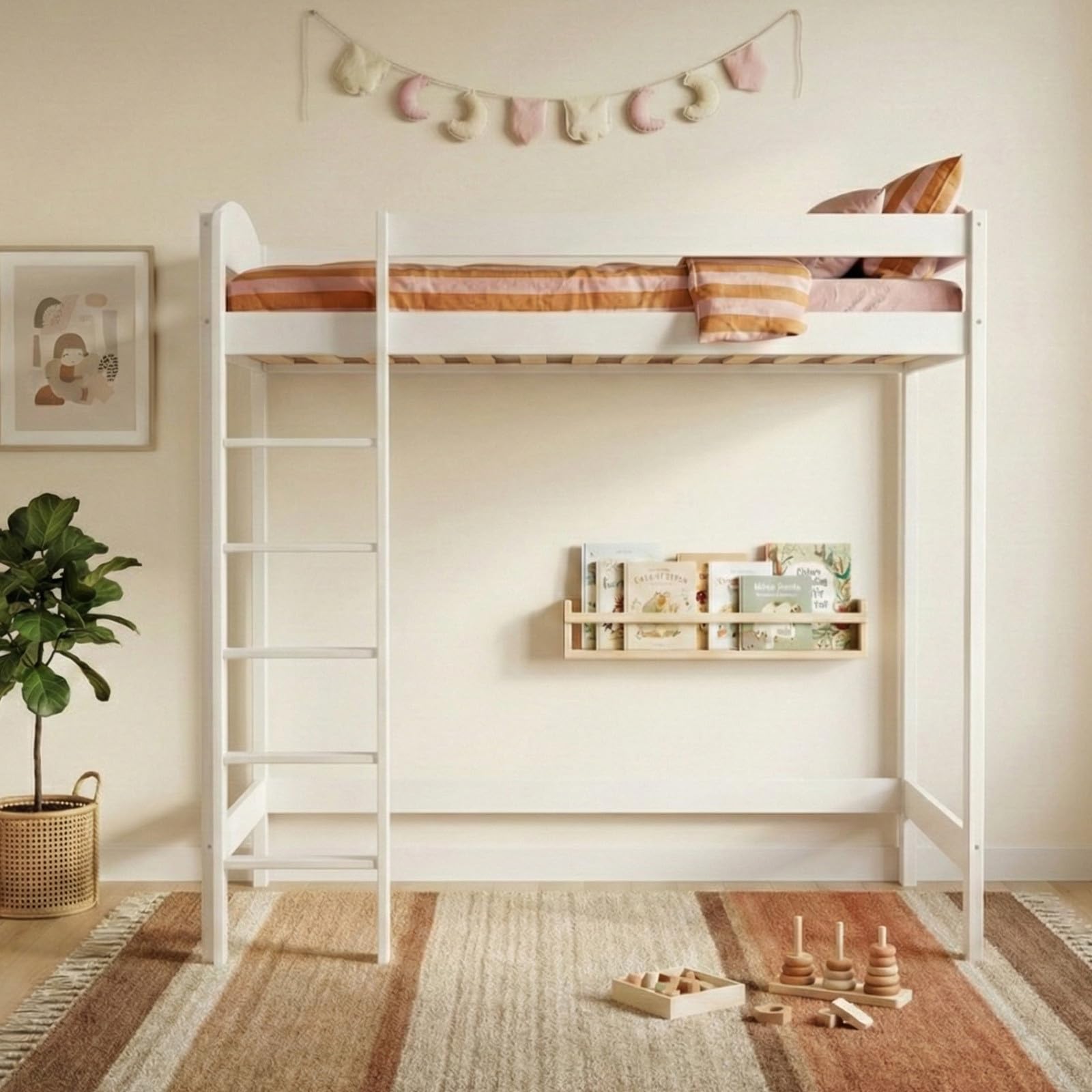 Need Sleep Loft Bed - Litera con escaleras, cama alta para adultos, adolescentes, niños (blanco, 180 x 80 - 180 cm de alto)