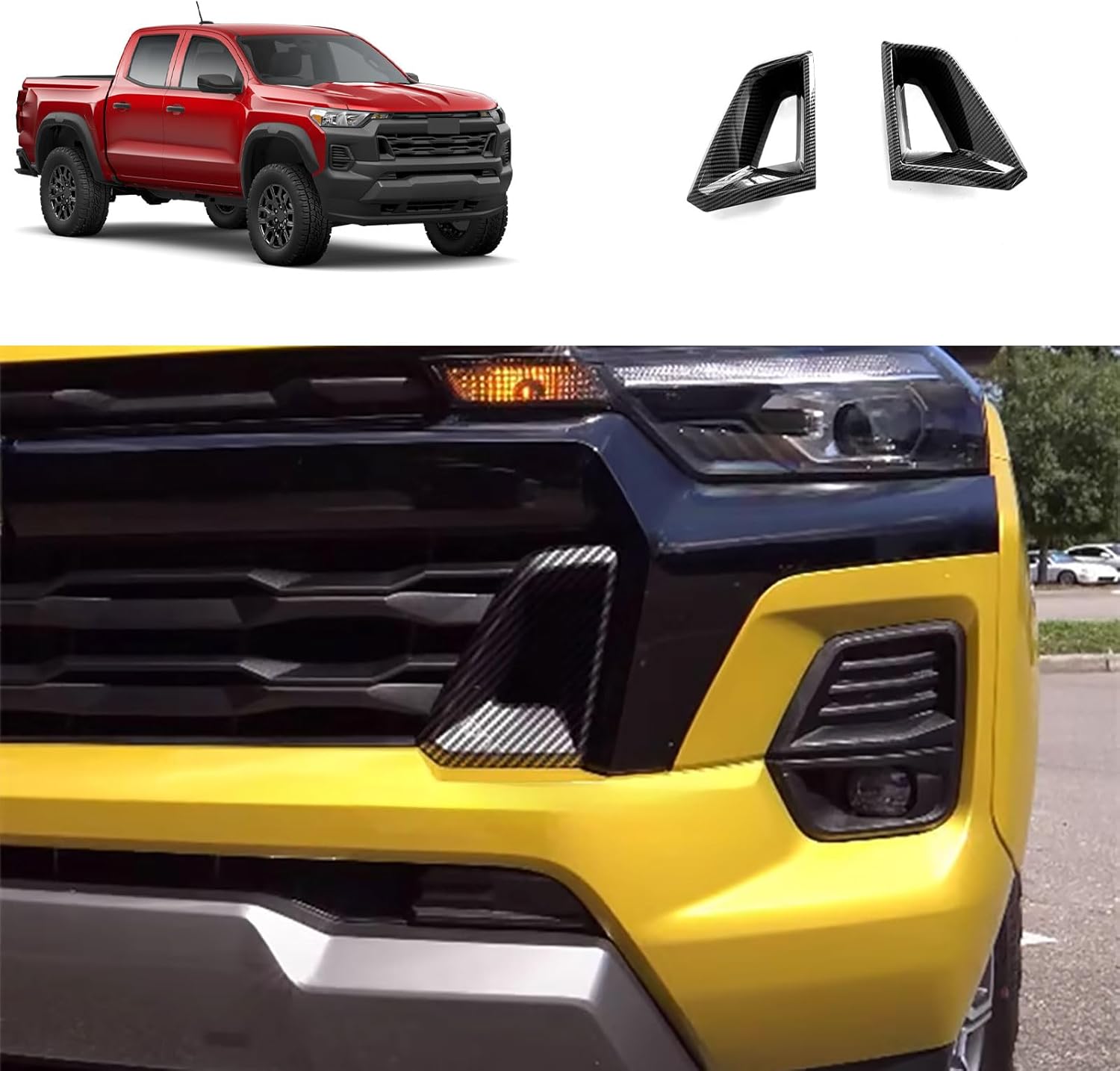 Front Grille Trim Compatible With Chevrolet New Colorado WT/LT/Trail Boss/Z71 2026 2025-2023 Front Grille Air Vent Outlet Panel Cover Exterior Car Accessories ABS 2PCS(Carbon Fiber Style)
