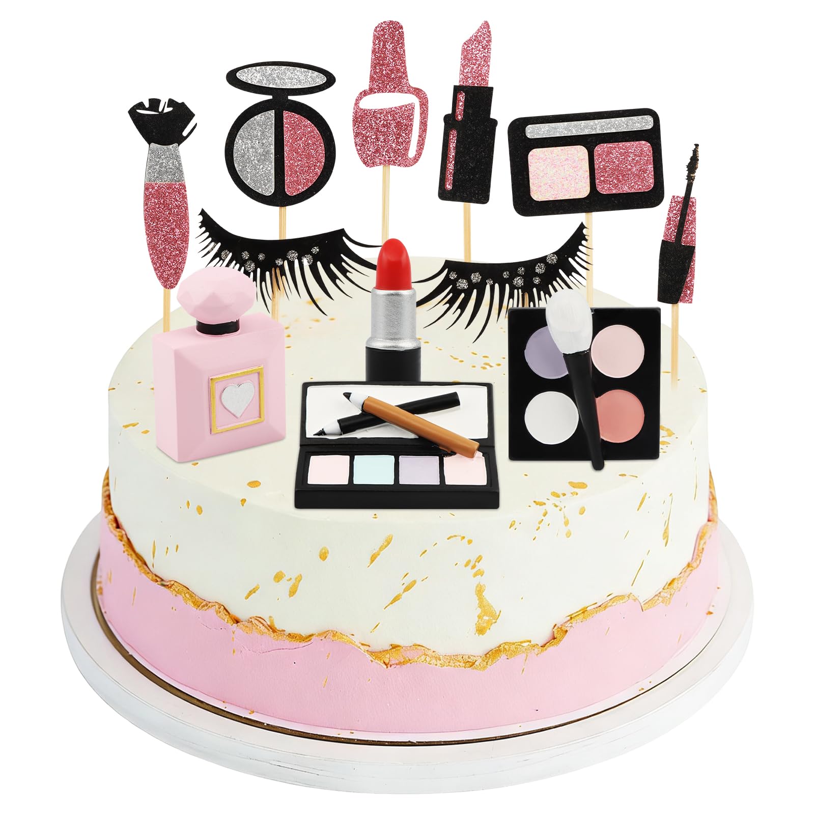 Photo 1 of 12 Pack Makeup Cake Toppers - Resin Lipstick & Perfume Bottle Cosmetics Decor | Perfect for Makeup Theme Bridal Shower, Bachelorette & Birthday Parties