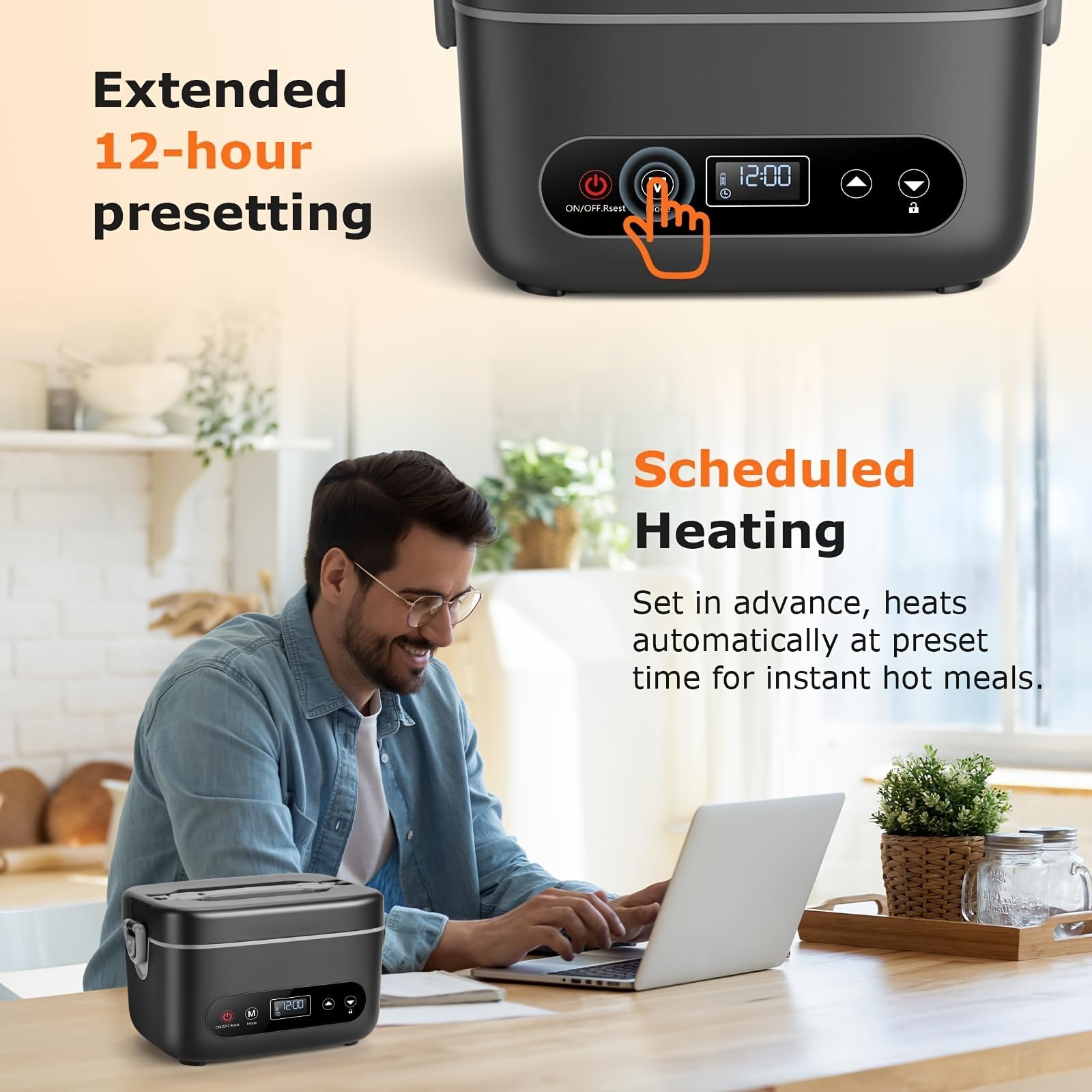 Lonchera eléctrica recargable, acero inoxidable 304, calentador de