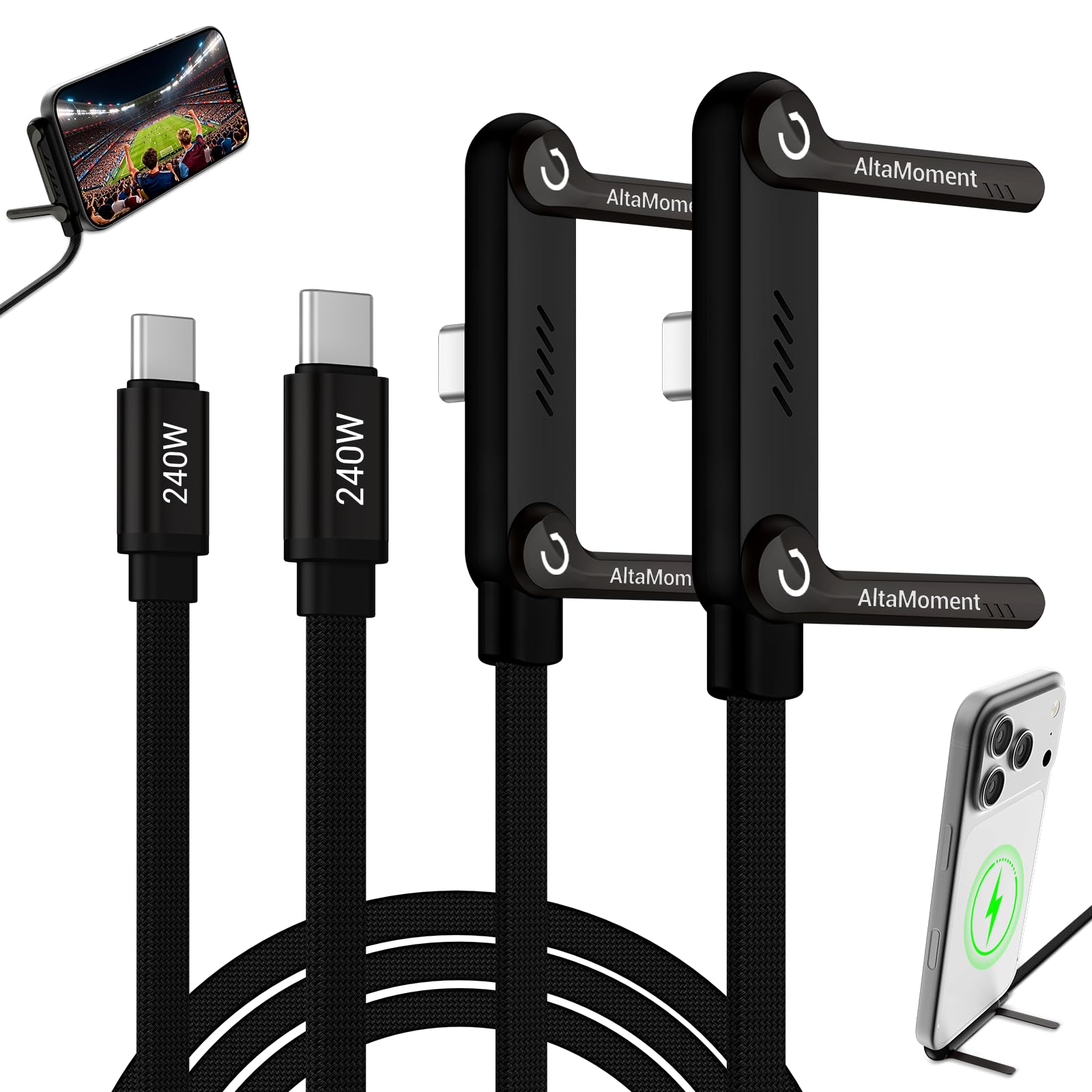 Photo 1 of Invisible Holder Charger Cable, 240W PD Fast Charging Cable for Desk, USB-C to USB-C & USB to USB-C Cable 4.9 FT with 360° Adjustable Metal Stand, 2 in 1 Holder Charger for Gaming, Office, Home