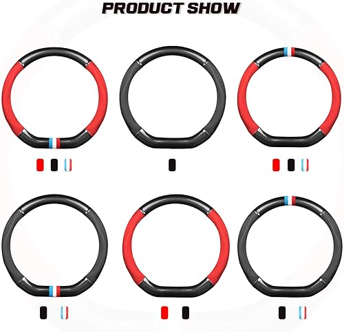 Miniatura 3 de Ergocar Funda antideslizante para volante de coche, protector deportivo en forma de D, fibra de carbono y piel sintética, universal para diámetro de