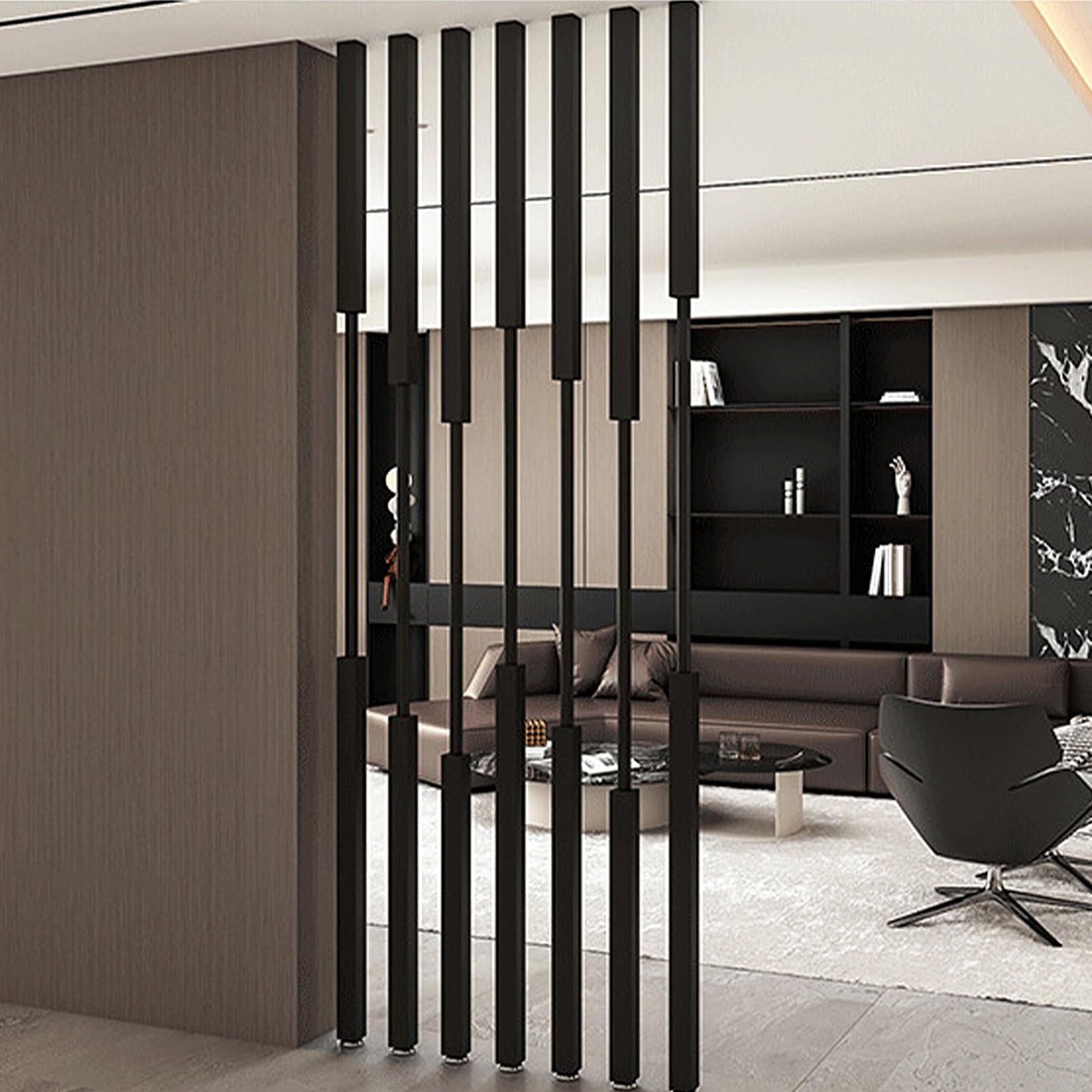 プライバシーパーティションポスト、調節可能な脚付き、ブラックアイアンスクリーンコラム、ドリル不要、リビングルームエントランスワークスペース用ウォールセパレータースクリーン5/8個(8pcs-A,230cm)