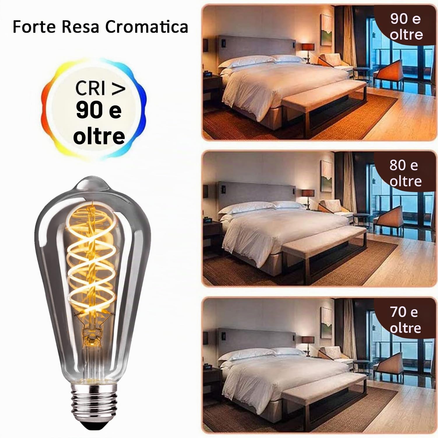 Lampadina Edison vintage E27, Lampadina E27 LED vintage dimmerabile 4W E27 Lampadine LED Edison ideale per un'illuminazione nostalgica e retrò nel bar di casa, vetro grigio fumo - 6 pezzi