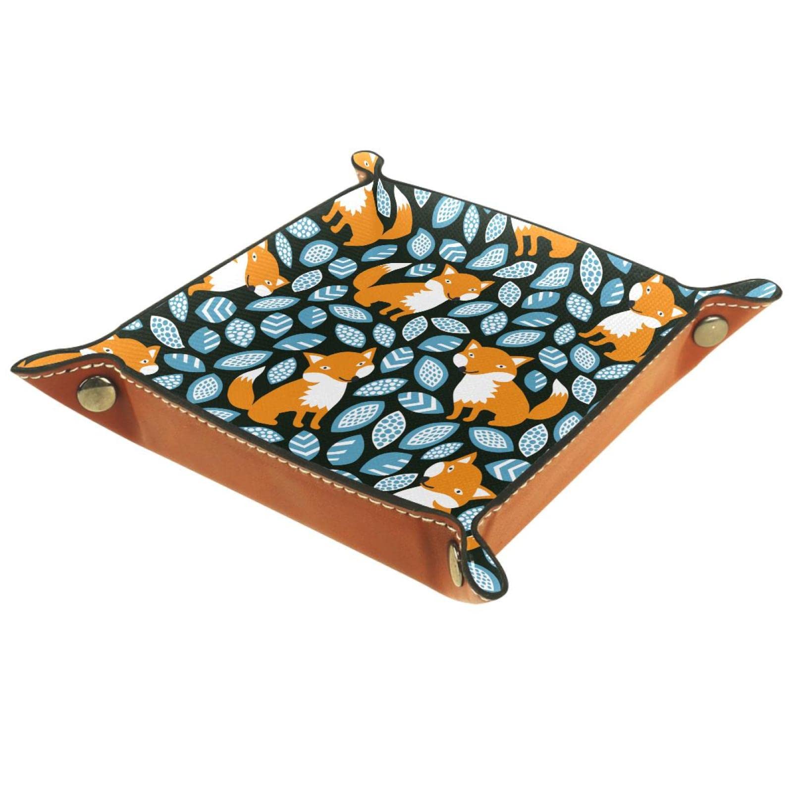 Multicolour Key Coin Candy Storage Box Fox Rolling Dice Games Tray Folding Leather Square Jewelry Trays