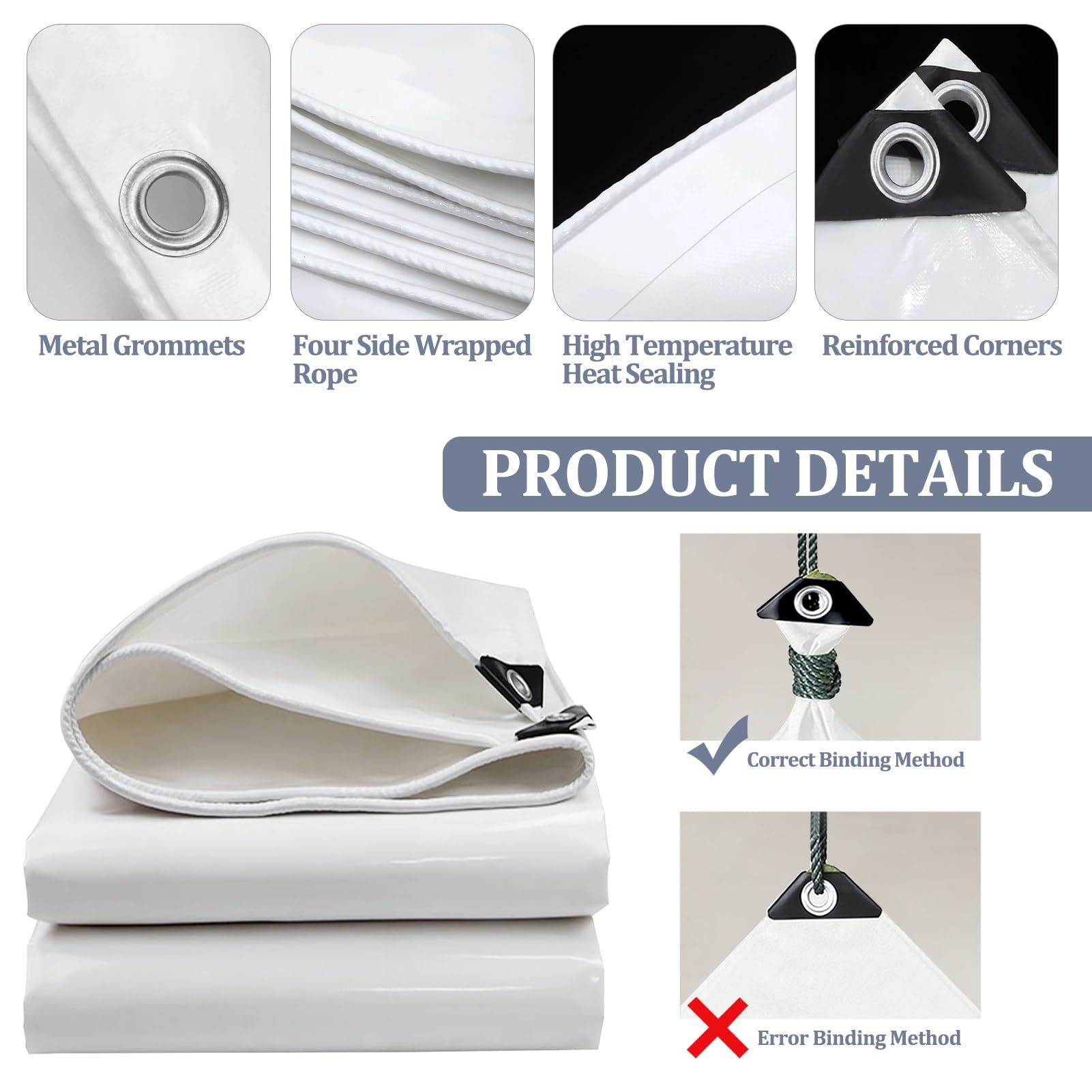 Bâche imperméable et résistante pour la protection extérieure, housse multifonction avec œillets, 600 g/㎡, 4 x 6 m