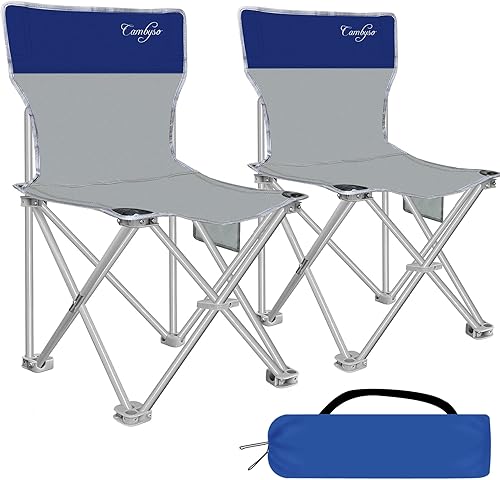 Paquete de 2 sillas de camping plegables portátiles sillas de pesca resistentes con bolsillo lateral y bolsa de transporte compacta conveniente