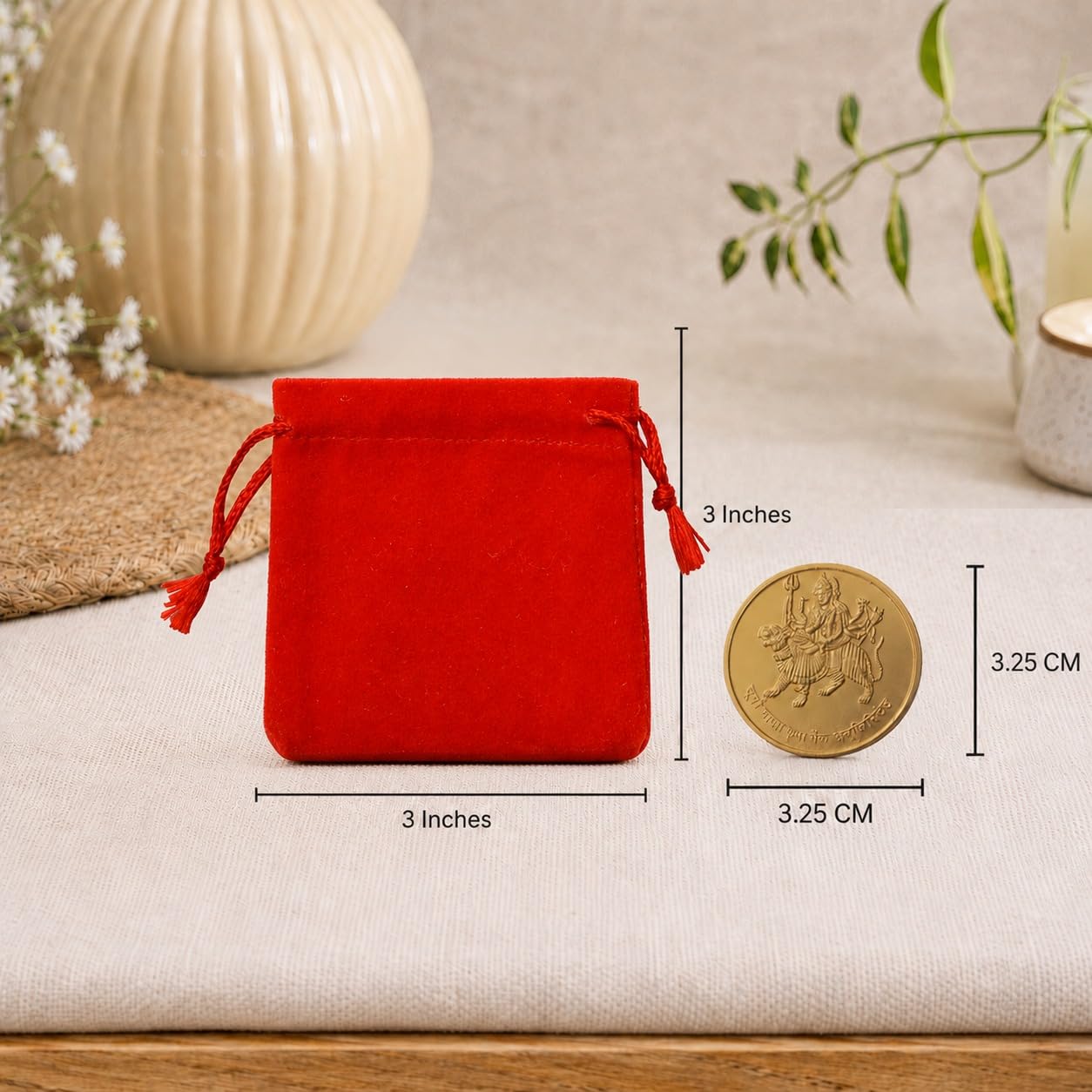 DLC 25 pc Small Plain Red Velvet Gold Coin Potli 8 cm silver coin Shagun potli bags 3"x3inch Drawstring coin pouch purse for Wedding, Corporate, Xmas party Gifts, Jewellery Earphone Pouches by Dulhan