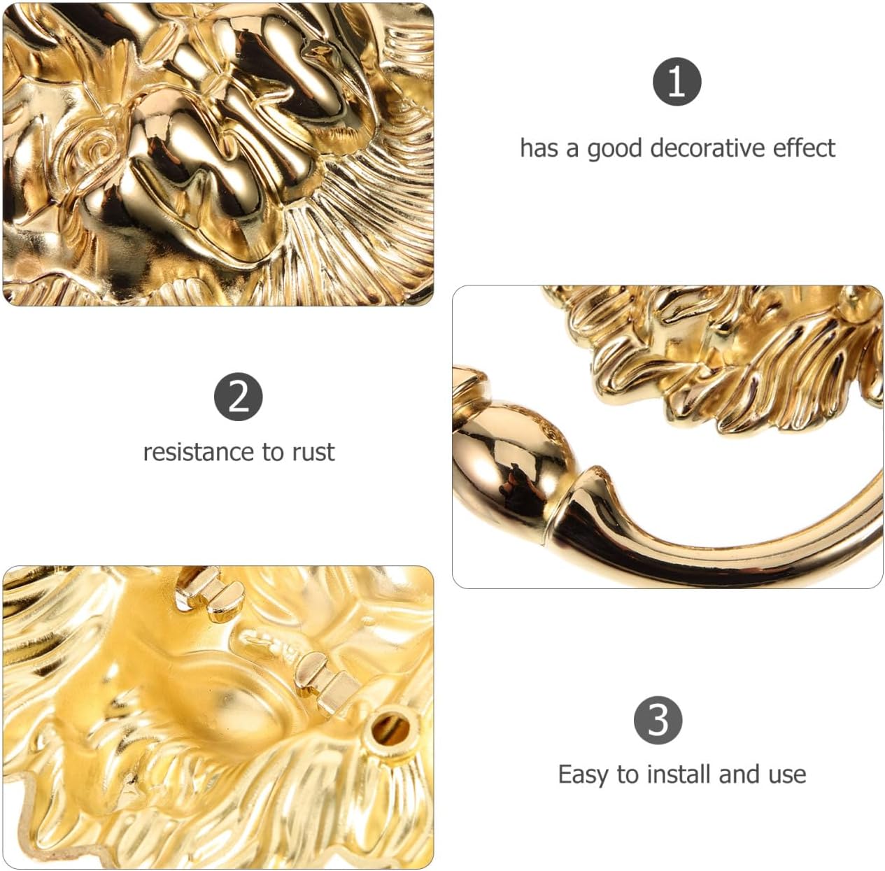 Gadpiparty Door Handle Door Knocker Decoration Cabinet Ring Knob Brass Door Pull Vintage Brass Lion Door Front Door Knockers Gold Decor Lion Head Handle Cupboard Antique Zinc Alloy