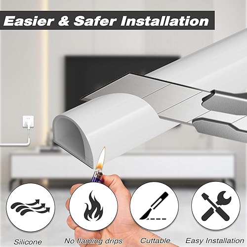 Miniatura 5 de Ocultador de cable de silicona de 118 pulgadas para montaje en pared, ocultador de cables autoadhesivo para 1 cable (14 pulgadas de diámetro),