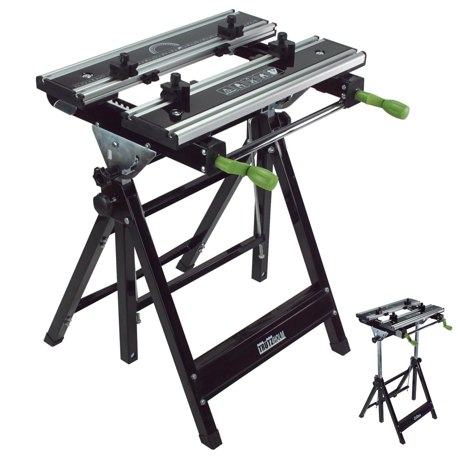 TRUTZHOLM Werkbank klappbar höhenverstellbar – Premium Multifunktionswerkbank aus Alu/Stahl, 7-Fach verstellbar, 100 kg Tragkraft, mobiler Arbeitstisch für Werkstatt & Hobby
