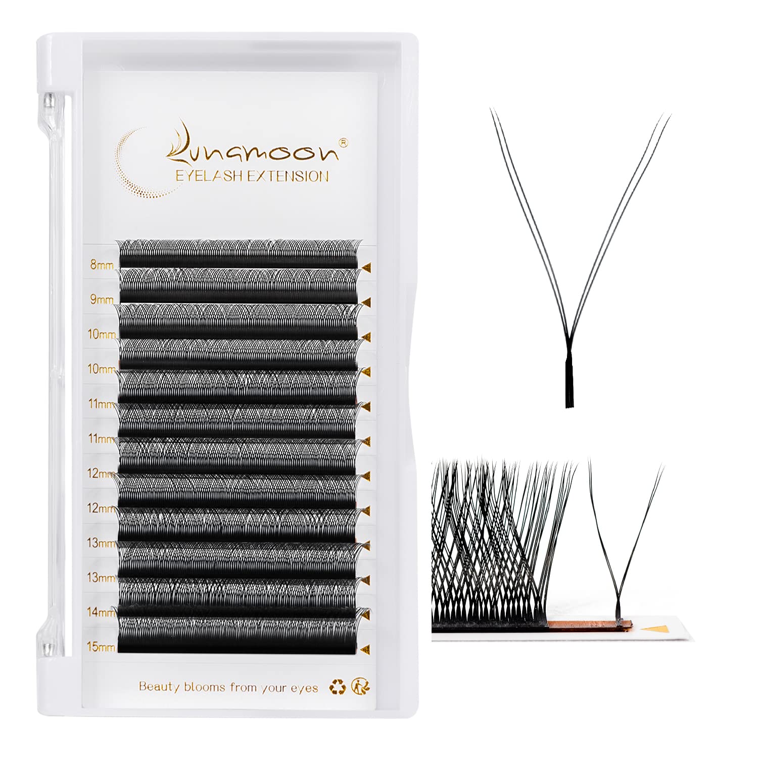 LunamoonYY Lashes Y Eyelash Extension Y Eyelash Extension 2D Volume Eyelashes YY Premade Fans Eyelash Extensions (0.05C/8-15mm/Black)