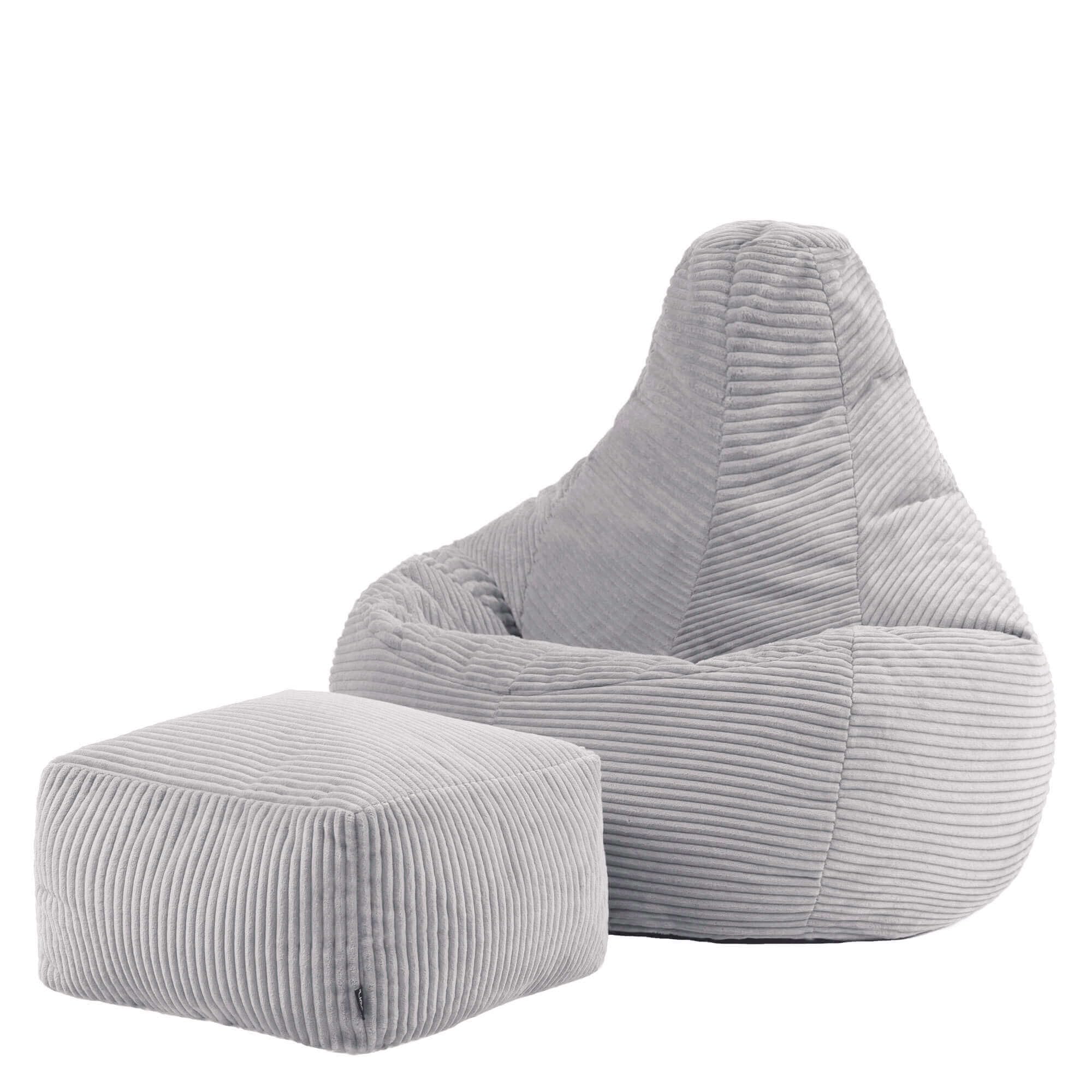 icon Dalton Cord Bean Bag Chair with Footstool, Grey, Large Adult Bean Bag with Filling Included, Comfy Chair, Living Room Furniture, Bedroom Furniture