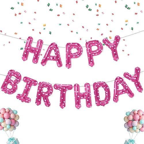Cartel de globos de feliz cumpleaños, letras de globos de aluminio de Mylar de 16 pulgadas, kit de globos de cumpleaños reutilizables, color rosa