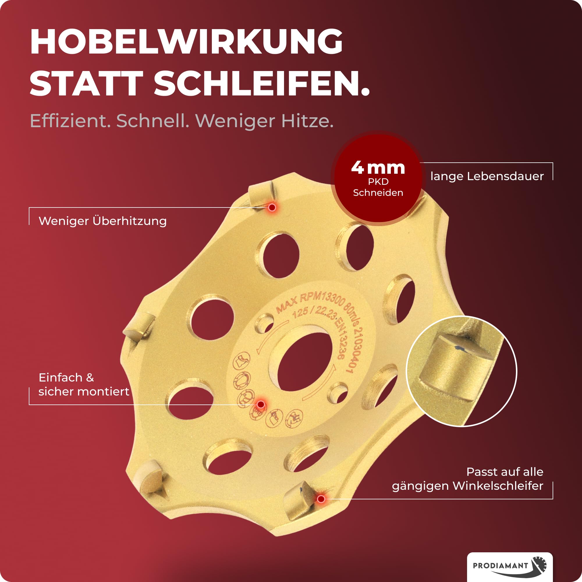 PRODIAMANT PKD Diamantschleiftopf 125mm Winkelschleifer 6 Segmente Beton Estrich