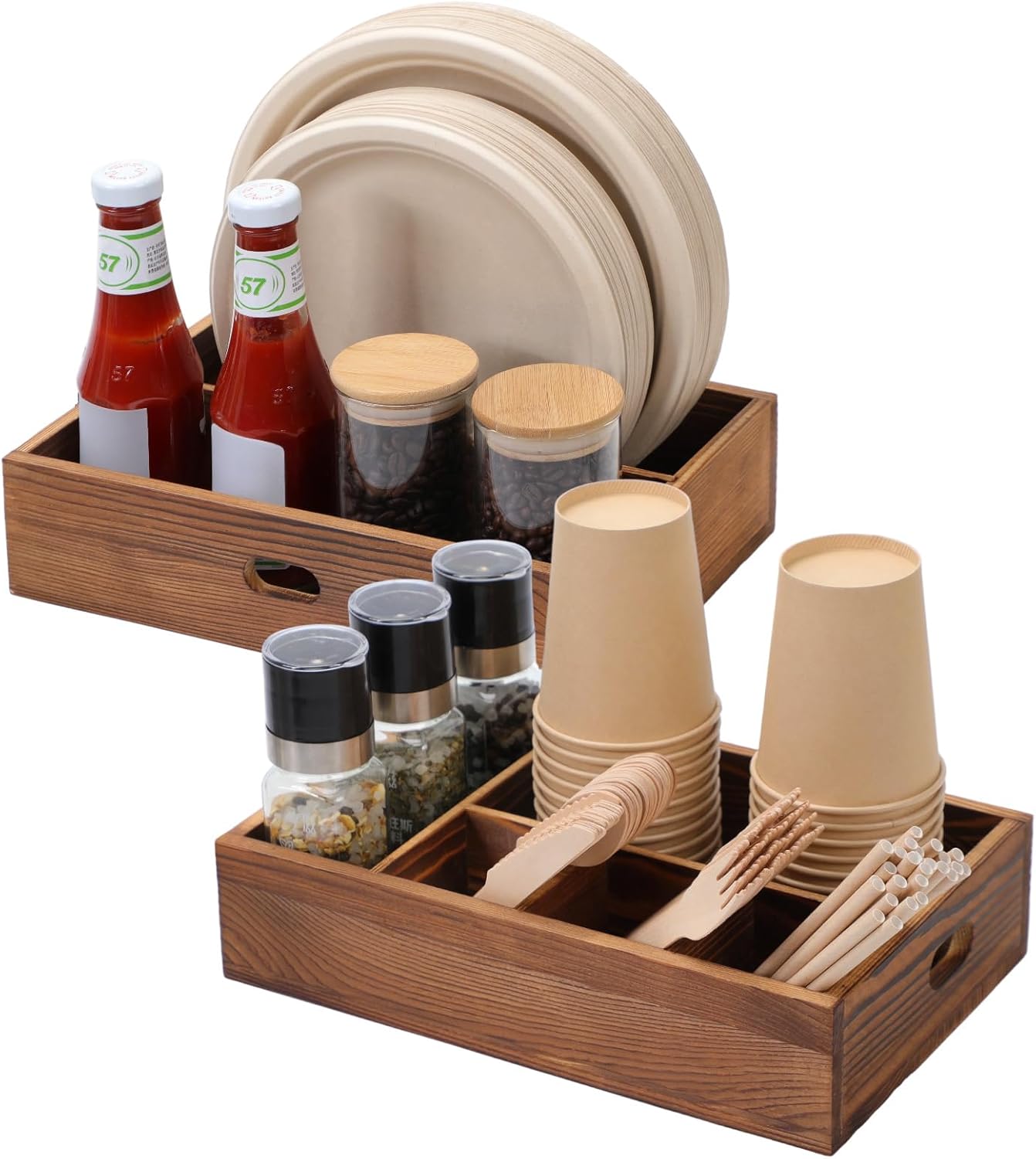 Party Utensil Holder Set: Wood Cutlery Caddy for Easy Table Setup