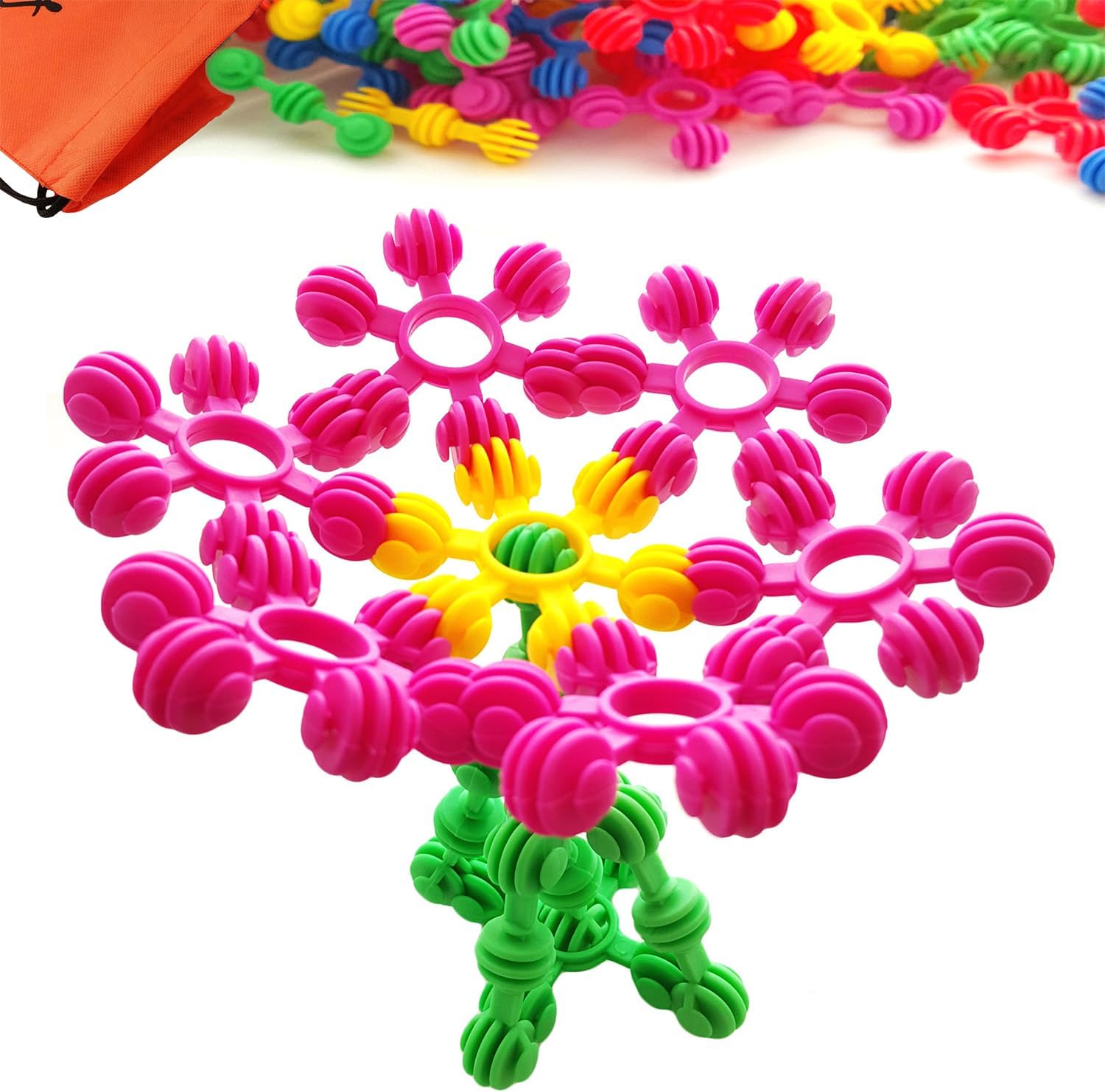 Skoolzy Rainbow Star Flex 90 Piece Jumbo Toys_and_Games Set, STEM Building Blocks for Baby, Girls & Boys with eBook
