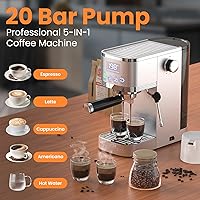 Vista 8 de Máquina de espresso de 20 bares con espumador de leche a vapor, compacta de acero inoxidable, máquina de café expreso para capuchino, latte