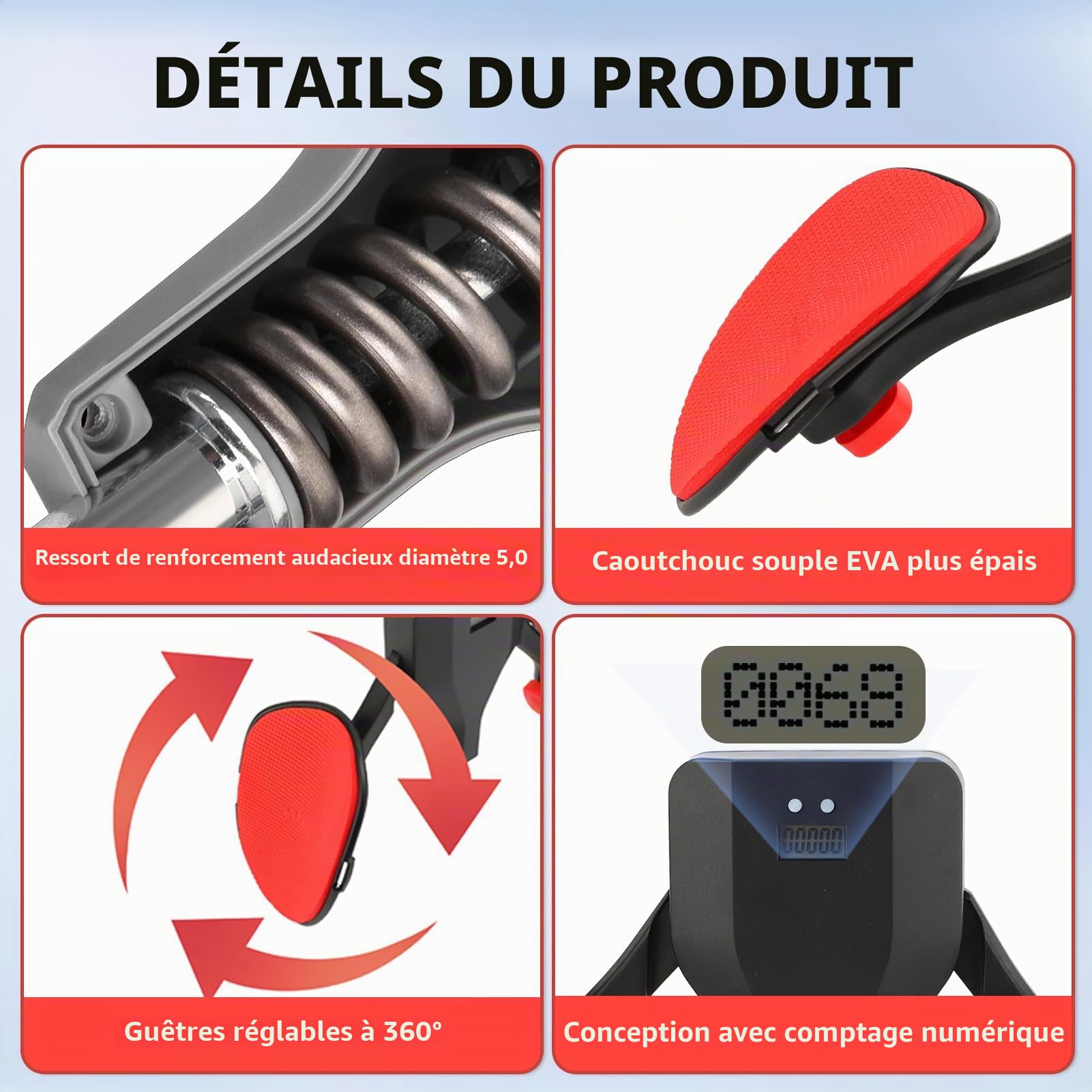 Appareil Musculation Cuisses Réglable 20-60 Kg – Compteur Numérique, Rotation 360°, PA+fibre De Verre – Pour Kegel, Hanches, Homme/femme