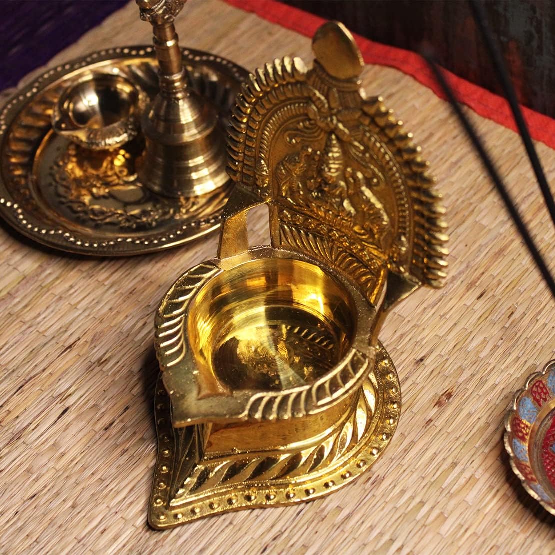 by Sengems Traditional Panchaloha Kamatchi Vilakku/Kamakshi Devi Maa Diya/Oil Lamp, Golden (Weight:450g)