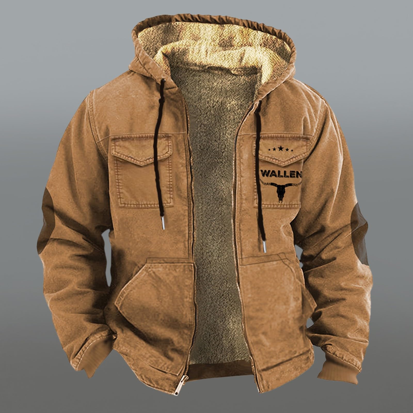Cardigans Homme avec Dégagement De Poches pour Homme, Style Western Cowboy, imprimé 3D, Capuche Marron, en Coton Chaud Pull Cardigan Ensemble Manteau Homme Hiver Marque