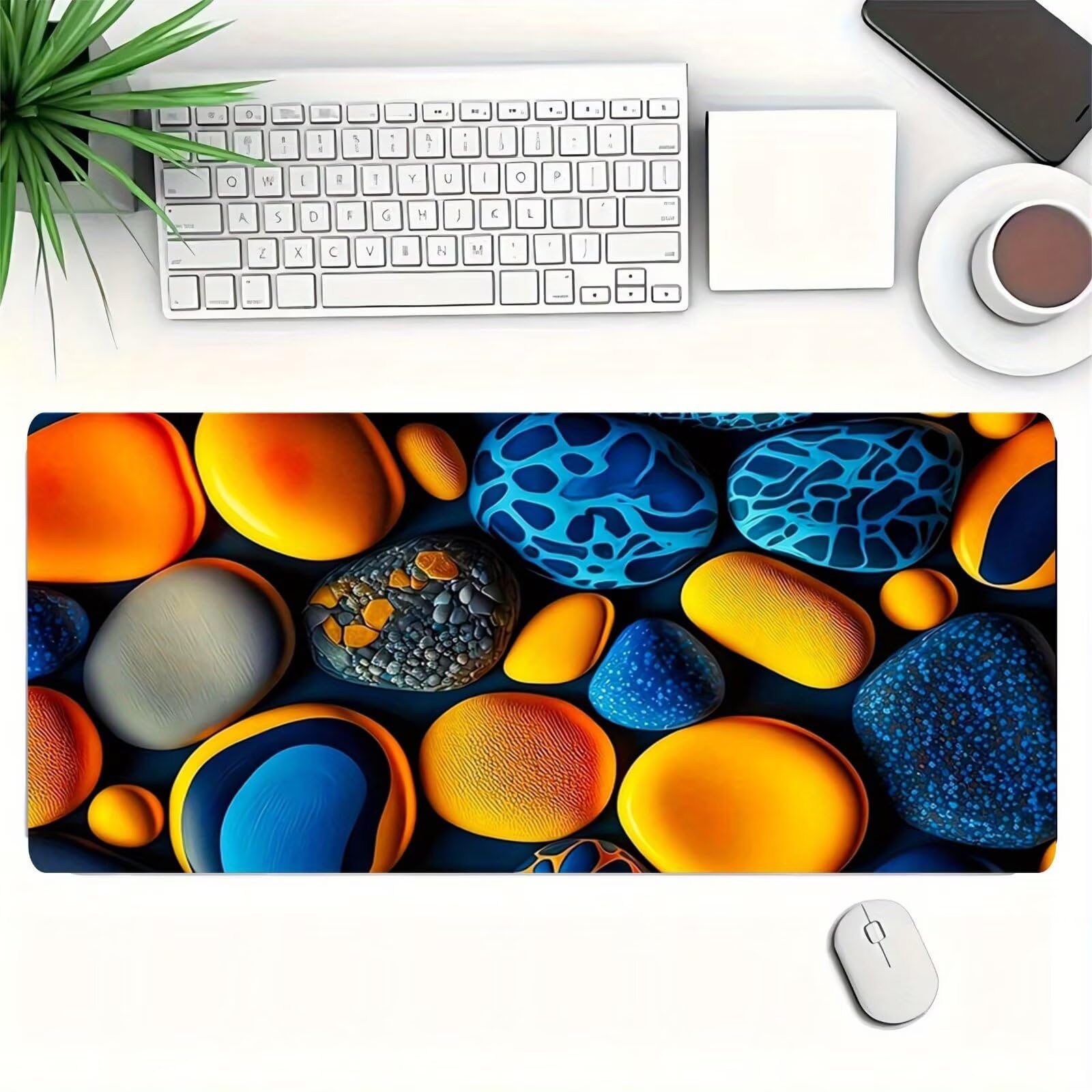 Tappetino per Mouse Gaming XXL 1200x600x2 mm, Mousepad Extra Large da Scrivania con Bordi Cuciti, Tappetino per Tastiera Antiscivolo, Superficie Ottimizzata per Sensori Ottici, Pietre Gialle