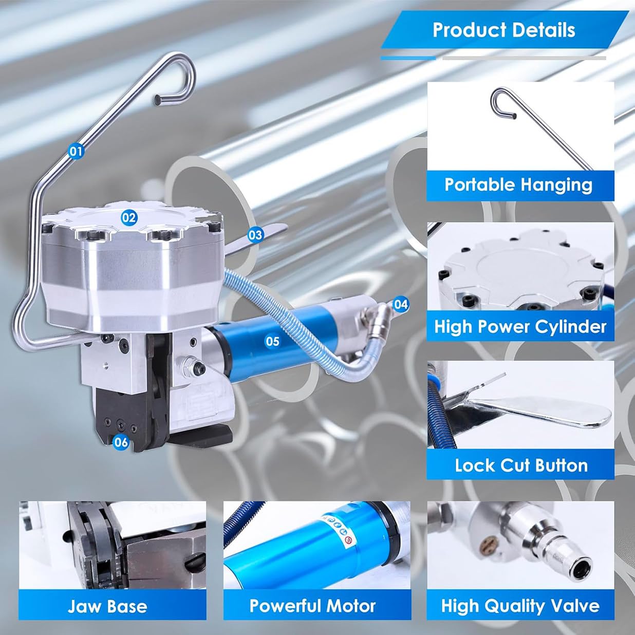 Pneumatische Stahl-Umreifungsmaschine mit Spanner und Cutter für schwere Metallumreifung in Industrieverpackung