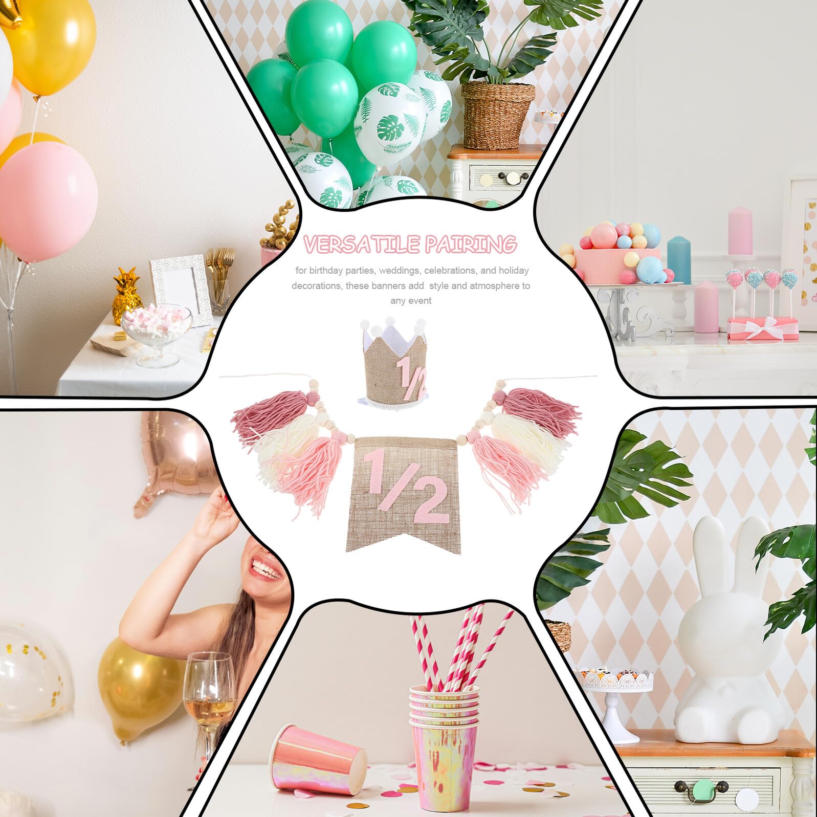 SUPVOX 2piezas Banner Bohemio de Madera Borlas para Decoración de Cumpleaños Banderines para Trona y Fiestas Infantiles para Celebraciones de Año