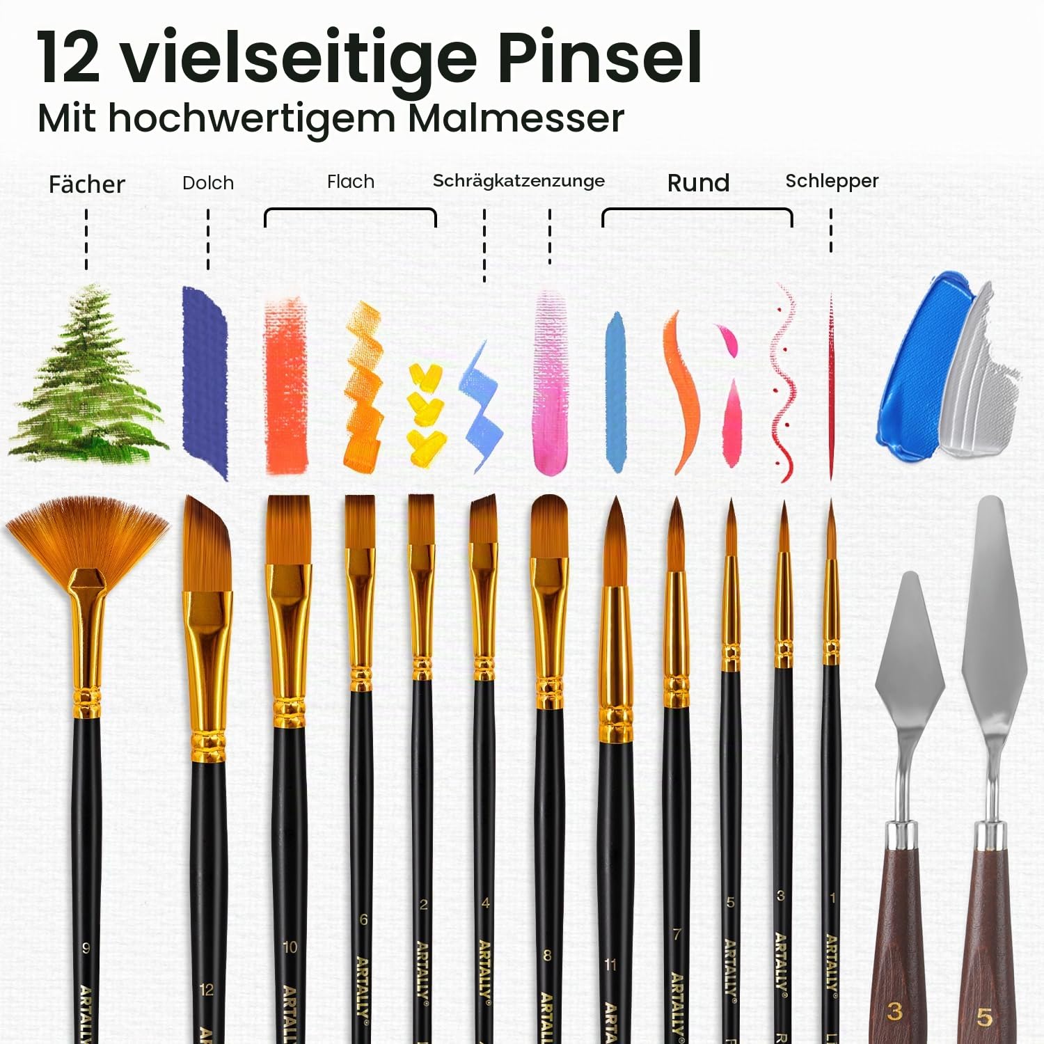 ARTALLY Acrylfarben-Set mit Tischstaffelei, 32 Farben, 69-teiliges Kunst-Set, Leinwandplatten, Pinsel, Malzubehör für Künstler