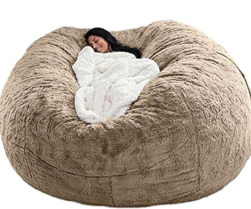 Puf gigante de 5678 pies para adultos, grande, redondo, suave, esponjoso, de piel sintética, funda para sofá cama, cómoda para dormitorio, lavable a